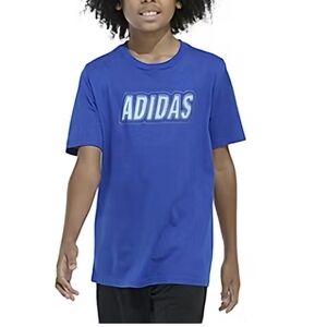 adidas Kids Crew Neck Short Sleeve Regular Fit Graphic T-Shirt Blue Size 8